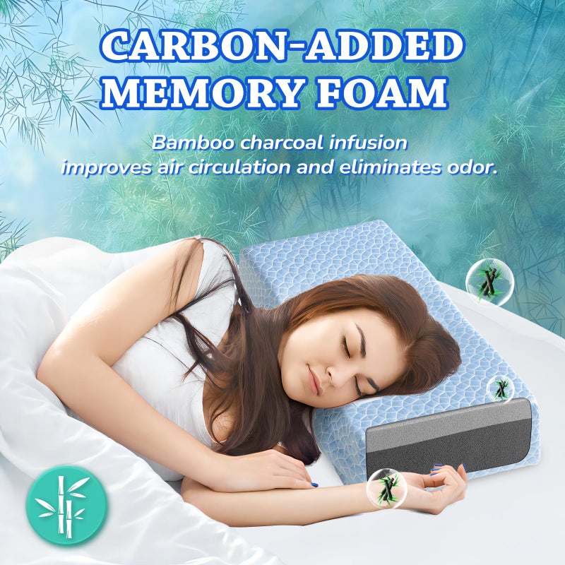 HARBOREST Cooling Cube Pillow - Side Sleeper Pillow for Neck and Shoulder Pain  Memory Foam Pillow Cube Pro with Adjustable Firmness 24""x12""x5""  Blue - Image 5