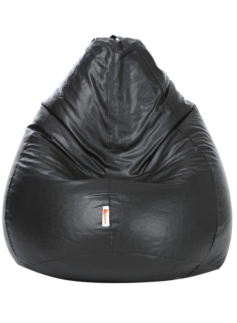 Fluffy Premium Leather Fabric Classic Black Bean Bag XXXL - Image 1