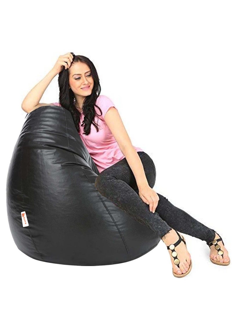 Fluffy Premium Leather Fabric Classic Black Bean Bag XXXL - Image 3