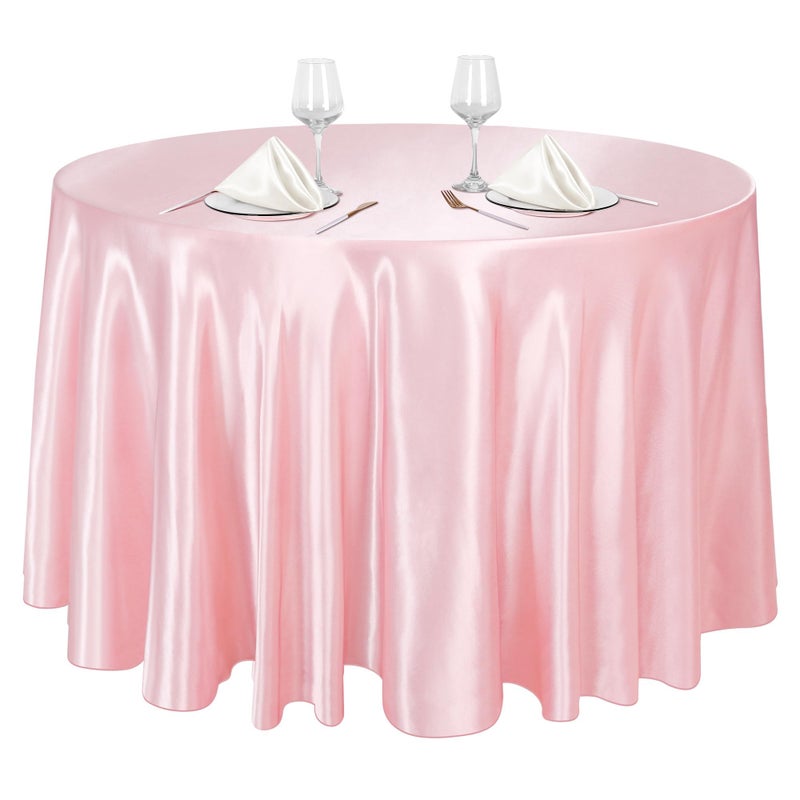 Ruisita 120 Inches Round Satin Tablecloths Light Pink Overlay Round Satin Table Cover Bright Silk Tablecloth Smooth Fabric Tablecloth for Wedding Banquet Table Decoration