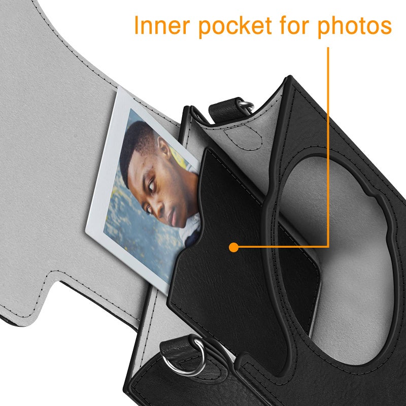 Fintie Protective Case for Fujifilm Instax Mini 40 Instant Camera - Premium Vegan Leather Bag Cover with Removable Adjustable Strap, Vintage Black - Image 5