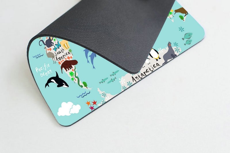 Smooffly Map Mouse Pad Office, Animal Map of The World for Cartoon Mountains Tree Image, Rectangle Non-Slip Rubber Mousepad, Blue Green - Image 4