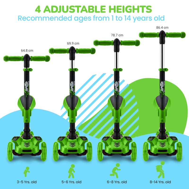 Hurtle 3 Wheeled Scooter for Kids - 2-in-1 Sit/Stand Child Toddlers Toy Kick Scooters w/ Flip-out Seat, Adjustable Height, Wide Deck, Flashing Wheel Lights, For Boys/Girls 1 Year Old+ (Green) - Image 5