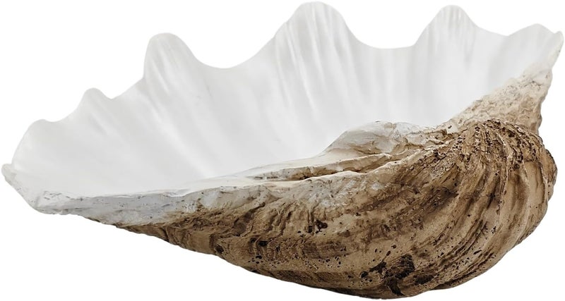 ALIWINER Medium Pearl White Weathering Scalloped Clam Shell Bowl Sea Shell Decor for Nautical Beach House,Coastal Decor Gift of Housewarming and Wedding Party - Image 1