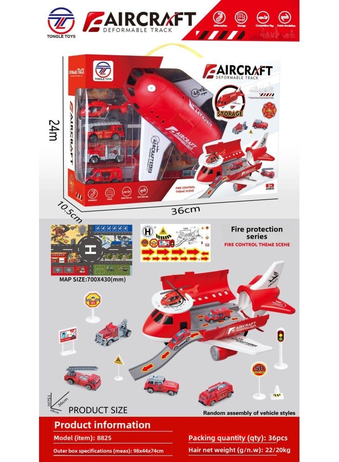 Children's Aircraft Toy Suit Boy Toy Can Store Passenger Plane Model Road Sign Track Inertia Car-Color:8825 Storage Plane + Map + Road Sign Window Color Box  - Image 1