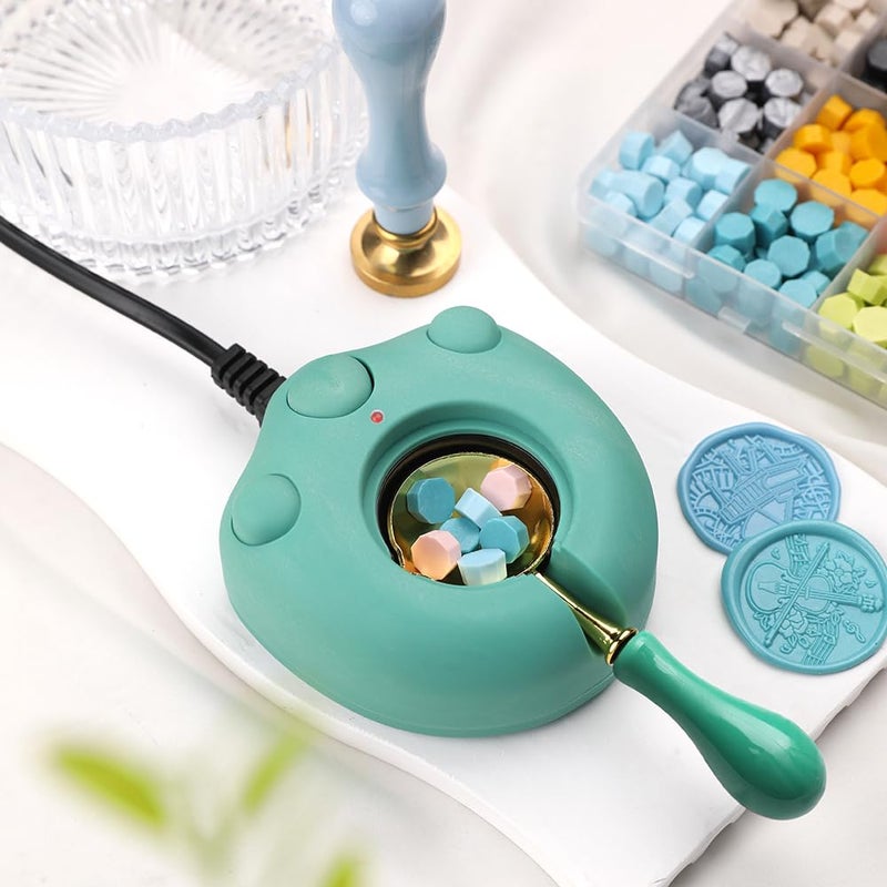 WUERLIN Electric Wax Seal Warmer  Green Wax Seal Warmer With Spoon And Tweezers Great Tool For Diy Wax Seals Wax Seal Stamp And Melting Wax Seal Sticks Sealing Wax Beads (Green) - Image 4
