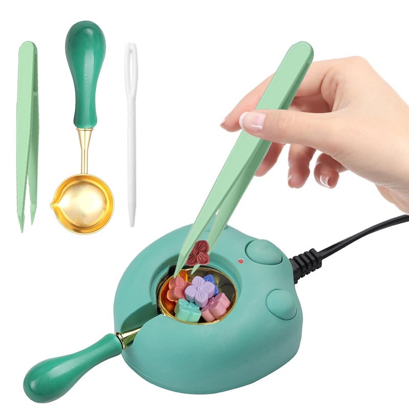 WUERLIN Electric Wax Seal Warmer  Green Wax Seal Warmer With Spoon And Tweezers Great Tool For Diy Wax Seals Wax Seal Stamp And Melting Wax Seal Sticks Sealing Wax Beads (Green) - Image 1
