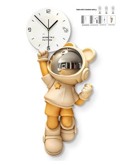 KASTWAVE Astronaut Cartoon Clock, High-End Wall-Mounted, Modern And Simple, Home-use, Punch-free Clock, Wall Clock, Living Room Decoration Clock Silent Quartz Battery Powered, no Ticking, Suitable For Bedroom, Kitchen And Office（gold）  - Image 1