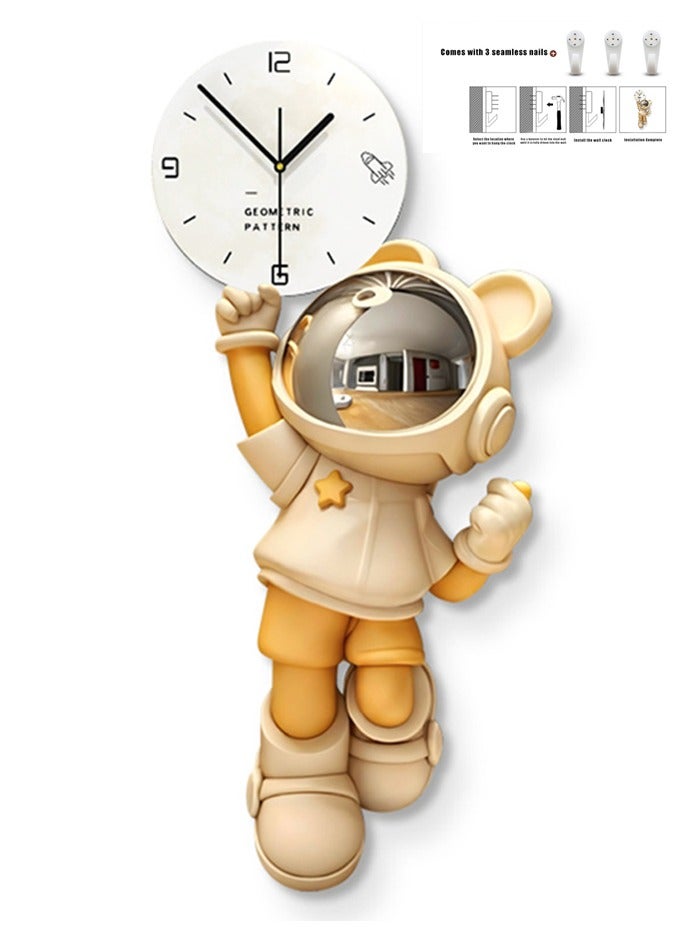 KASTWAVE Astronaut Cartoon Clock, High-End Wall-Mounted, Modern And Simple, Home-use, Punch-free Clock, Wall Clock, Living Room Decoration Clock Silent Quartz Battery Powered, no Ticking, Suitable For Bedroom, Kitchen And Office（gold） - Image 1