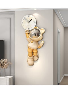 KASTWAVE Astronaut Cartoon Clock, High-End Wall-Mounted, Modern And Simple, Home-use, Punch-free Clock, Wall Clock, Living Room Decoration Clock Silent Quartz Battery Powered, no Ticking, Suitable For Bedroom, Kitchen And Office（gold）  - Image 2