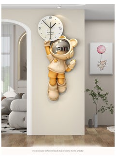 KASTWAVE Astronaut Cartoon Clock, High-End Wall-Mounted, Modern And Simple, Home-use, Punch-free Clock, Wall Clock, Living Room Decoration Clock Silent Quartz Battery Powered, no Ticking, Suitable For Bedroom, Kitchen And Office（gold）  - Image 3