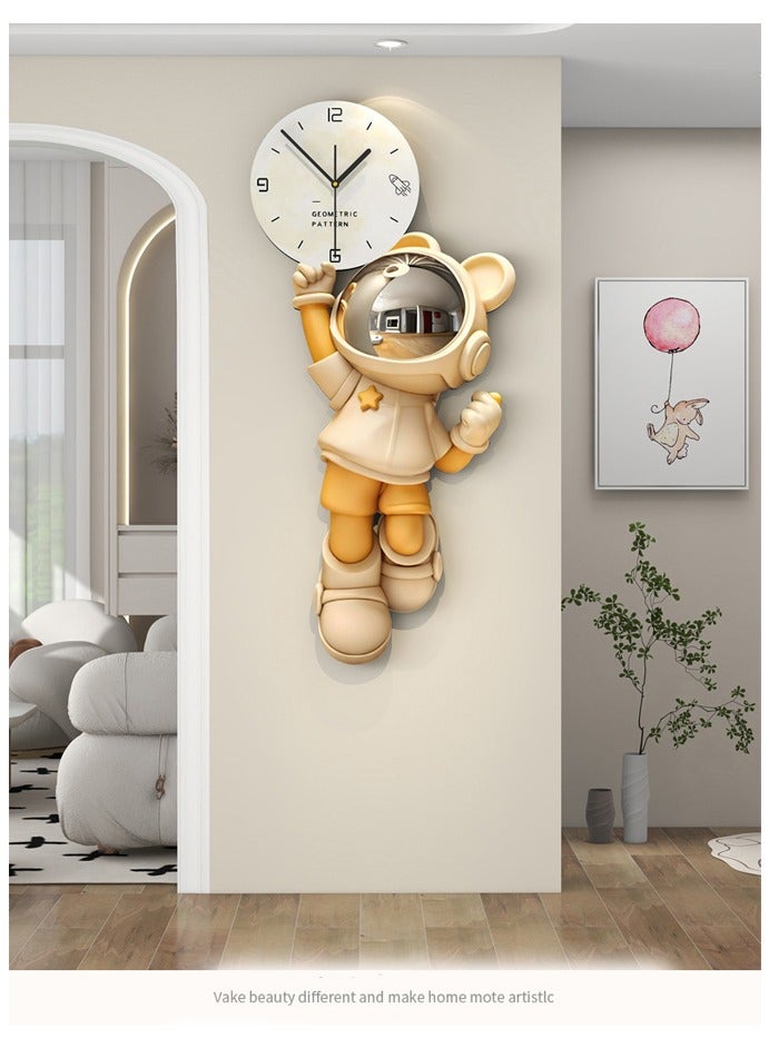 KASTWAVE Astronaut Cartoon Clock, High-End Wall-Mounted, Modern And Simple, Home-use, Punch-free Clock, Wall Clock, Living Room Decoration Clock Silent Quartz Battery Powered, no Ticking, Suitable For Bedroom, Kitchen And Office（gold） - Image 3