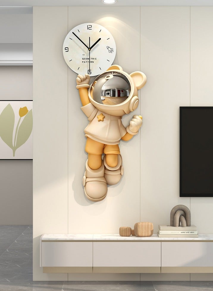 KASTWAVE Astronaut Cartoon Clock, High-End Wall-Mounted, Modern And Simple, Home-use, Punch-free Clock, Wall Clock, Living Room Decoration Clock Silent Quartz Battery Powered, no Ticking, Suitable For Bedroom, Kitchen And Office（gold） - Image 5