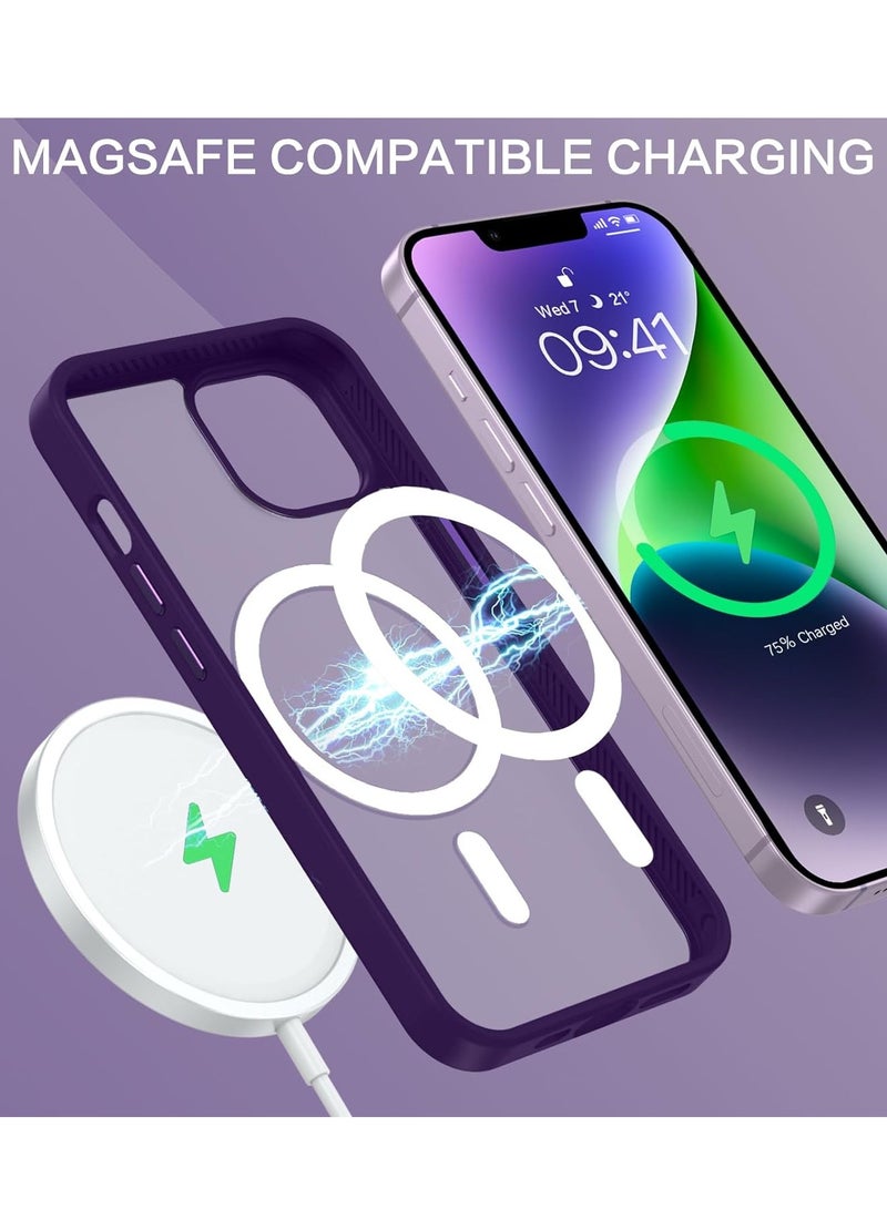 ten.tech Transparent magnetic protection case compatible with MagSafe for iPhone 14 English mobile phone, anti-shocks and scratches (Purple) Silicone back cover by Ten Tech - Image 2