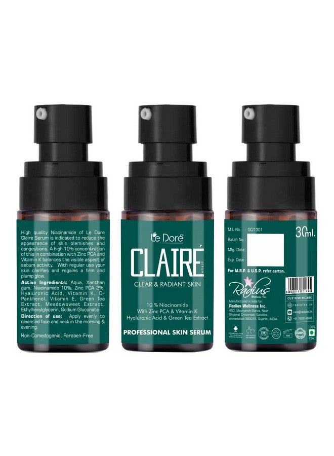 Le Dore Claire 10% Niacinamide Serum With Vitamin K Hyaluronic Acid Zinc Pca Green Tea Extract Acnefighting Formula For Acne Marks Oily & Blemishprone Skin (30 Ml) - Image 2