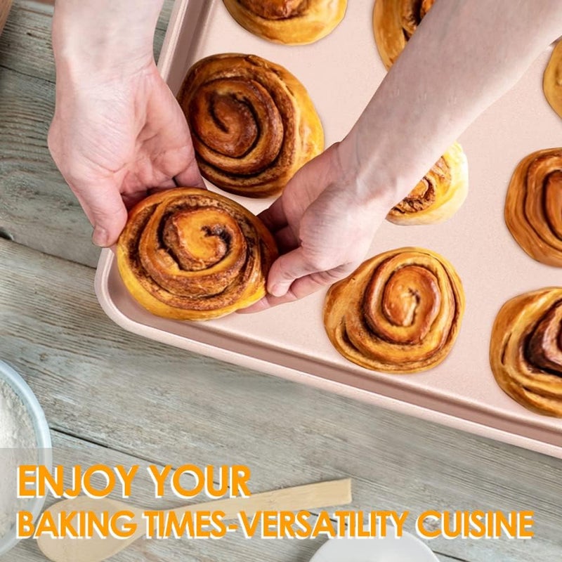 Cyimi 11 x 9 Baking Pans Cookie Sheets Set of 2 Nonstick Toaster Oven Pan Set for Baking Heavy Duty Carbon Steel Nontoxic Oven Replacement Cookie Tray for Kitchen Bakery Gold - Image 5