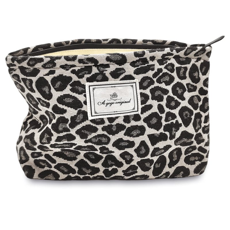 Stardw Leopard Print Makeup Bag Cosmetic Bags For Women And Girls Travel Makeup Bag Large Capacity Canvas Makeup Bag Makeup Organizer Bag Zipper Pouch (Gray Leopard) - Image 1