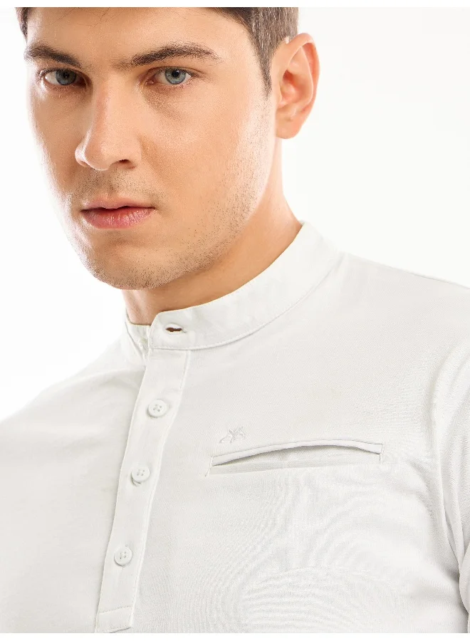 Beyoung White Solid Henley T-shirt