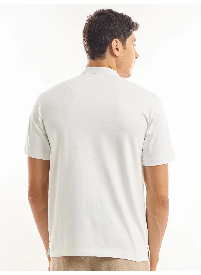 Beyoung White Solid Henley T-shirt