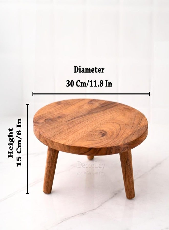 Decorlay Acacia Wood Round Footed Serving Board | Removable-Leg Pedestal Riser Cake Stand | Charcuterie, Cheese, Bread, Fruit & Vegetable Platter Tray - Image 3