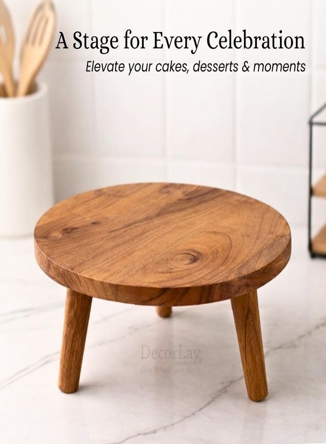Decorlay Acacia Wood Round Footed Serving Board | Removable-Leg Pedestal Riser Cake Stand | Charcuterie, Cheese, Bread, Fruit & Vegetable Platter Tray - Image 5