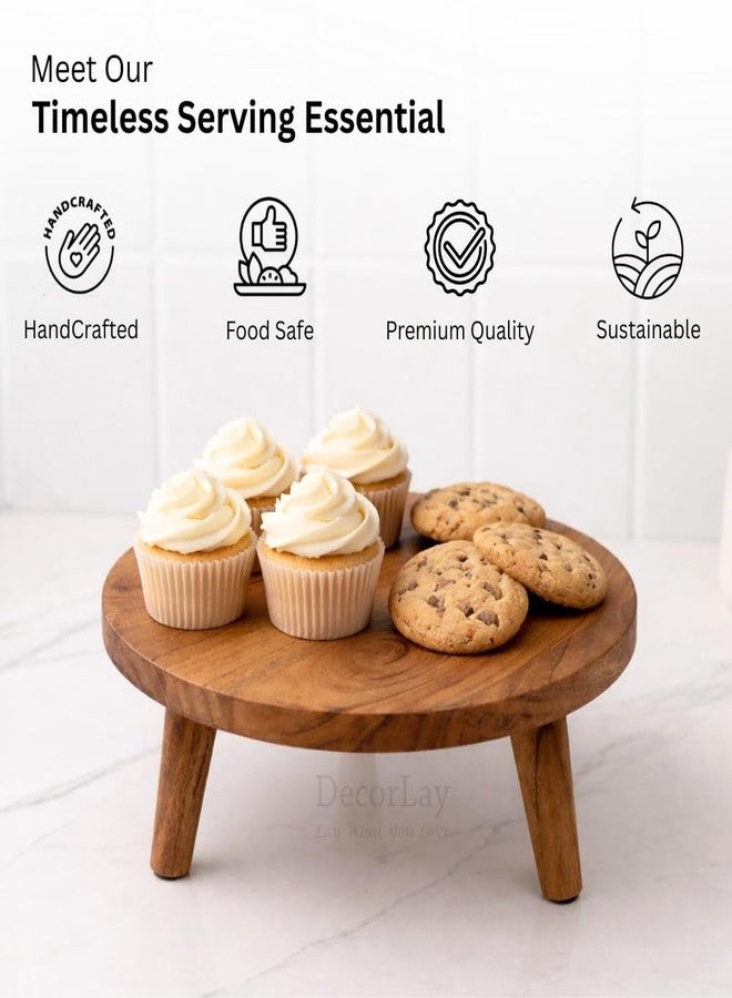 Decorlay Acacia Wood Round Footed Serving Board | Removable-Leg Pedestal Riser Cake Stand | Charcuterie, Cheese, Bread, Fruit & Vegetable Platter Tray - Image 2