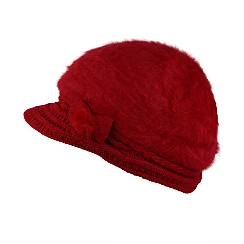 iSWEVEN Fashionable Woolen Visor Beanie Cap for Women | Girls - Red (4056C, Free Size) - Image 2