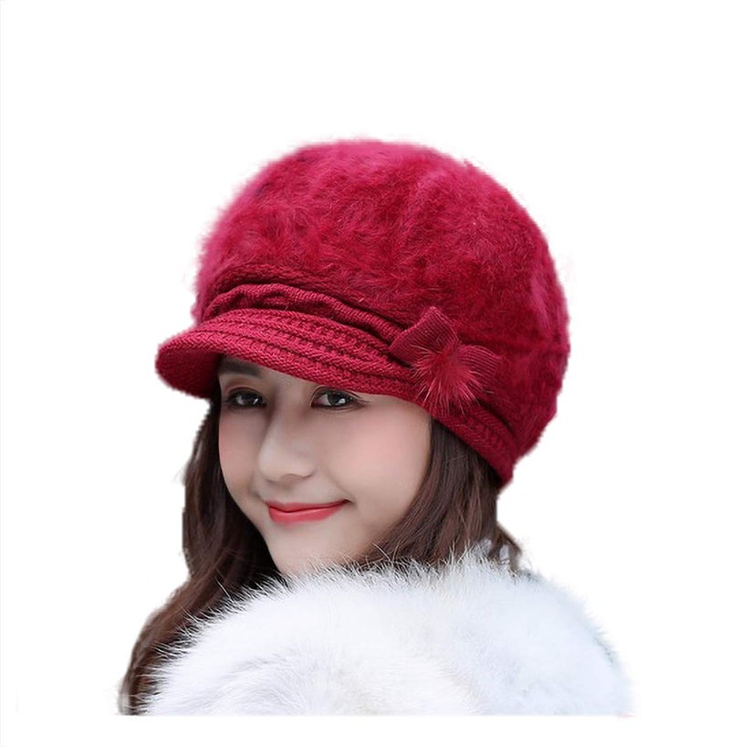 iSWEVEN Fashionable Woolen Visor Beanie Cap for Women | Girls - Red (4056C, Free Size) - Image 5