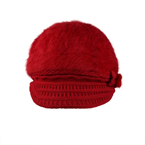 iSWEVEN Fashionable Woolen Visor Beanie Cap for Women | Girls - Red (4056C, Free Size) - Image 4