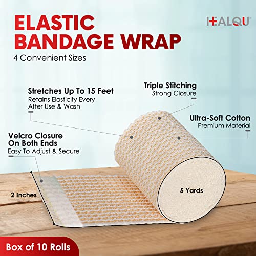 HEALQU Premium Elastic Bandage SelfClosure Compression Wrap for Legs Knees Ankles Wrists Elbows Shoulders 2 Inch by 5 Yards Box of 10 Rolls Athletic Stretchable Bandage Wrap - Image 5