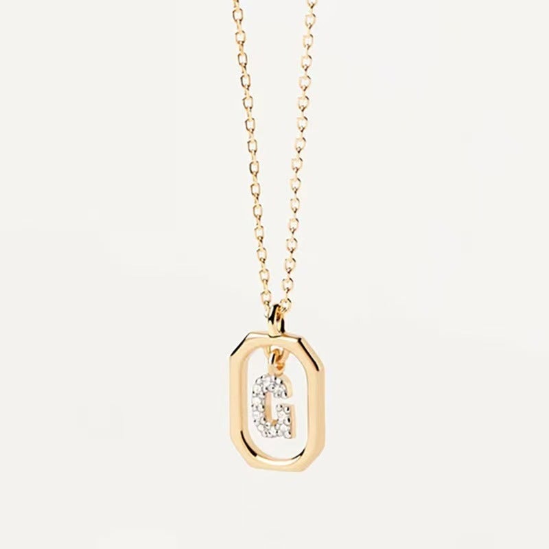 Fashion Popular Copper Gold-Plated Square Pendant Necklace Mini Letter Color-Coded Clavicle Chain Niche Exquisite Light Luxury - Image 1