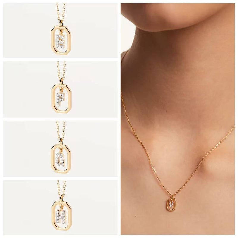 Fashion Popular Copper Gold-Plated Square Pendant Necklace Mini Letter Color-Coded Clavicle Chain Niche Exquisite Light Luxury - Image 4