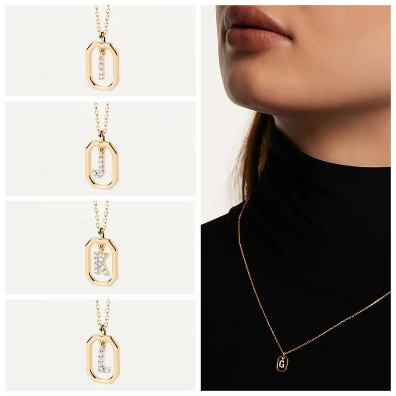 Fashion Popular Copper Gold-Plated Square Pendant Necklace Mini Letter Color-Coded Clavicle Chain Niche Exquisite Light Luxury - Image 5