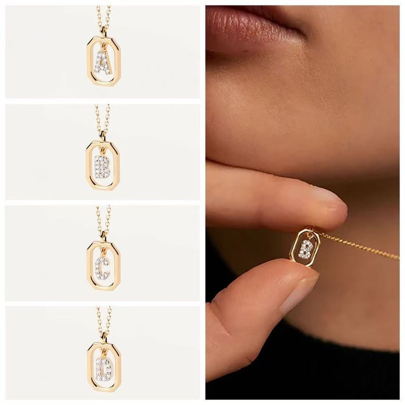Fashion Popular Copper Gold-Plated Square Pendant Necklace Mini Letter Color-Coded Clavicle Chain Niche Exquisite Light Luxury - Image 3