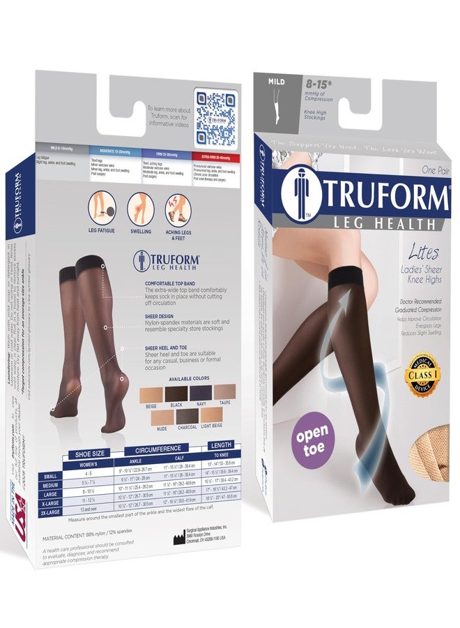 Truform Sheer Compression Stockings, 8-15 mmHg, Women's Open Toe, Knee High Length, 20 Denier, Beige, Medium - Image 3