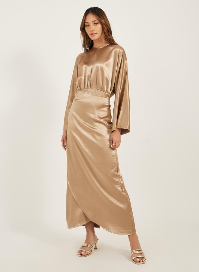 Styli Plain Long Sleeves Wrap Look A-Line Maxi Dress - Image 2