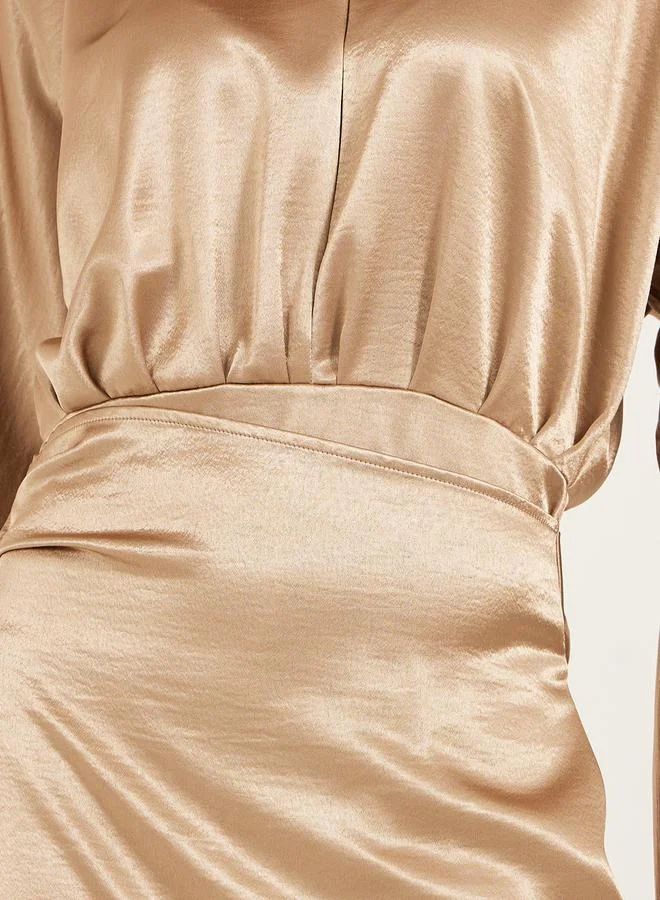 Styli Plain Long Sleeves Wrap Look A-Line Maxi Dress