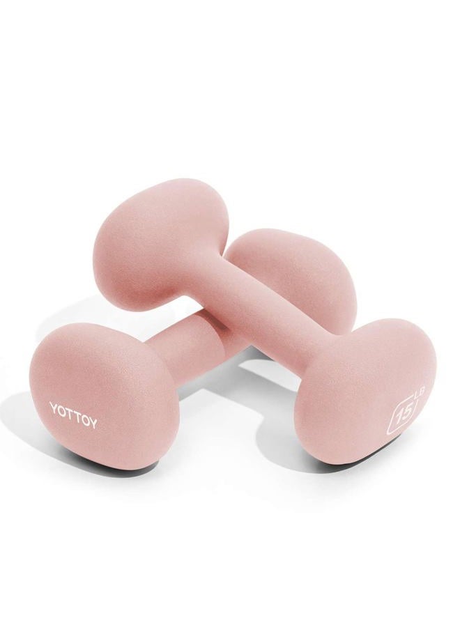 YOTTOY Dumbbell Set of 2,2-15 Pound Hand Weights for Women, Non-Slip Hand Weights for Home Gym, Strength Training, and Full-Body Workouts (Pink, 15LB-Pair) - Image 1