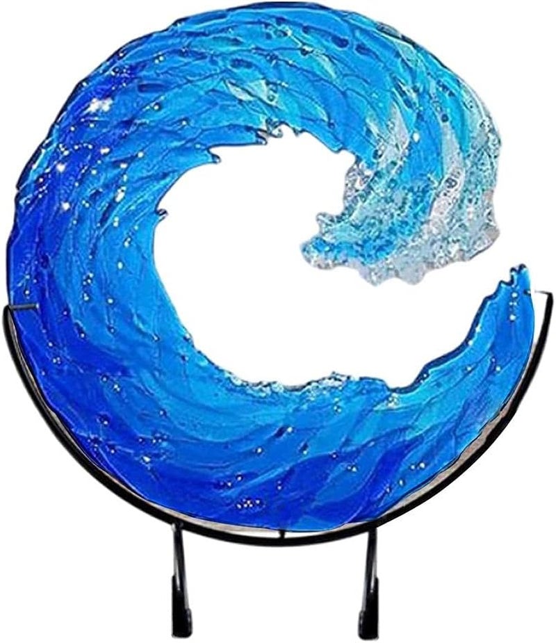 Zerodis Handcrafted Ocean Wave Glass Sculpture, 8 Inch Blue Blown Glass Art, Decorative Desk and Window Sill Accent (#1) - Image 1