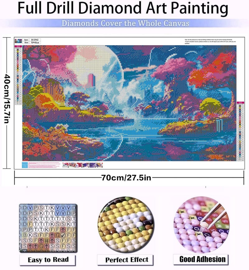 Meothan 5D Large Size Diamond Art Kits for Adults Big Diamond Painting Kits for Adults Beginners, DIY Extra Large Paint by Diamond Gem Art Dots Painting Kits for Walls Decor 27.6x16inch (Moon Landscape) - Image 3