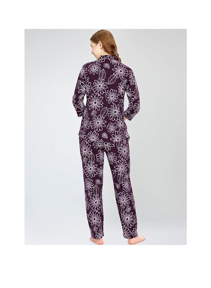 Accessorize Kingdom Night Suit for Women's Floral Printed Cotton Night Dress of Shirt and Pajama Set  - Image 5