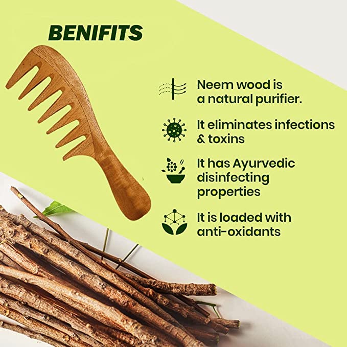 Rufiys Natural Neem Wooden Comb Set for Women Hair Growth Anti Dandruff Neem Wood Detangler Hair Comb Combo Pack - Image 2