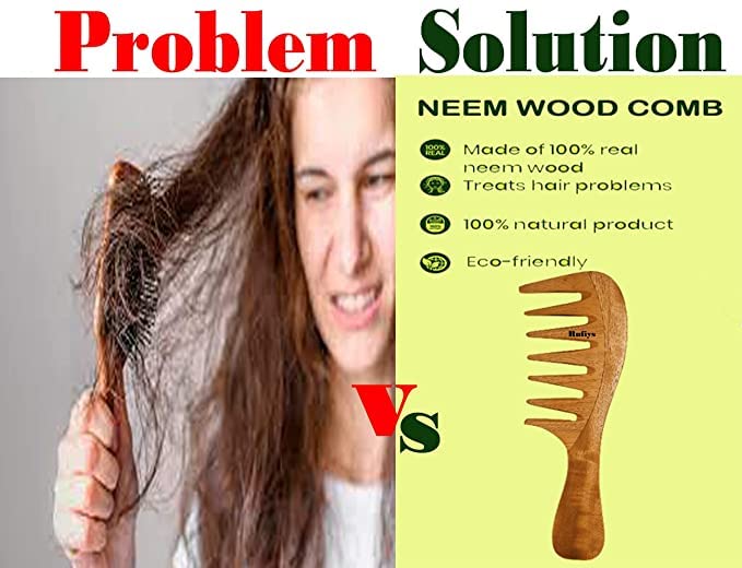 Rufiys Natural Neem Wooden Comb Set for Women Hair Growth Anti Dandruff Neem Wood Detangler Hair Comb Combo Pack - Image 4
