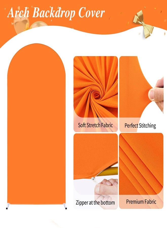 Shillance 7.2FT Orange Arch Backdrop Cover,Spandex Fitted Wedding Arch Stand Covers Round Top Chiara Arch Covers Stretchy Backdrop for Birthday Party Ceremony Banquet Decoration - Image 2