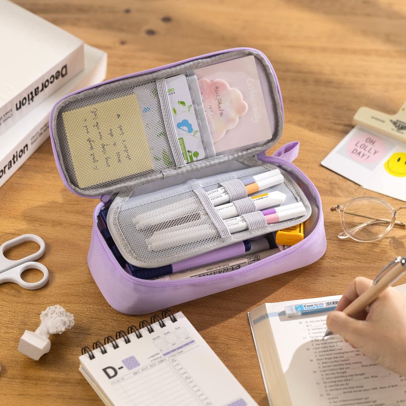 CICIMELON Durable Pen Pencil Case Big Storage Pen Pouch Bag for School Supplies Office College Teen Girls Adults, Purple - Image 3