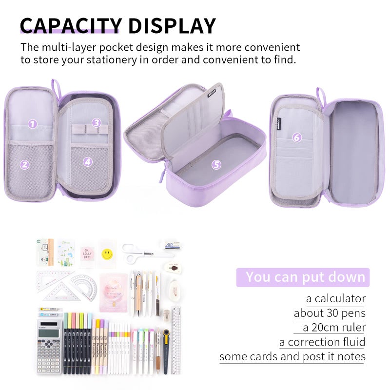 CICIMELON Durable Pen Pencil Case Big Storage Pen Pouch Bag for School Supplies Office College Teen Girls Adults, Purple - Image 2