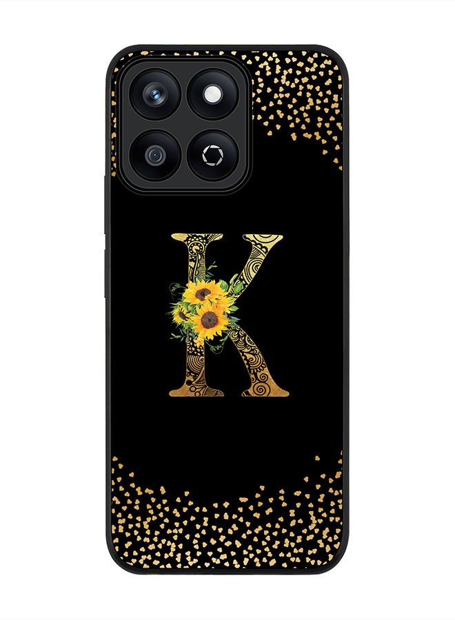 Stylizedd For Honor X7c 4G Case,Slim fit Camera Protection, Shockproof Thin Phone cover  - Custom Floral Monogram - K ( Black ) - Image 1