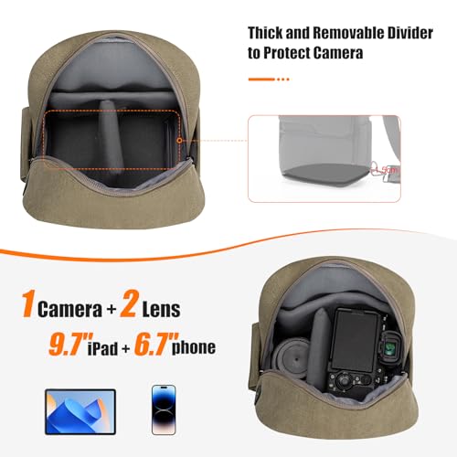 Cwatcun Camera Sling Bag Compact Large Camera Case Waterproof Canvas Crossbody Camera Bag with Rain Cover Travel Photography Bag for Canon Nikon Sony Fuji DSLRSLRMirrorless Cameras Lens Green - Image 3