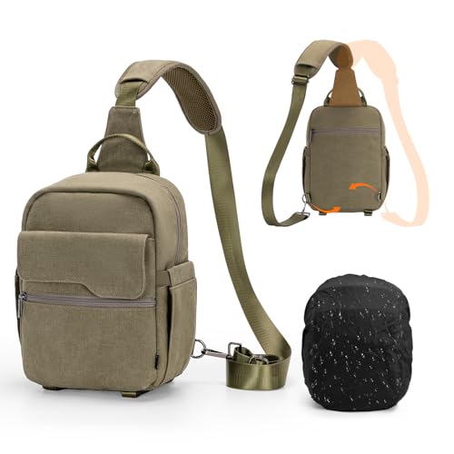 Cwatcun Camera Sling Bag Compact Large Camera Case Waterproof Canvas Crossbody Camera Bag with Rain Cover Travel Photography Bag for Canon Nikon Sony Fuji DSLRSLRMirrorless Cameras Lens Green - Image 1