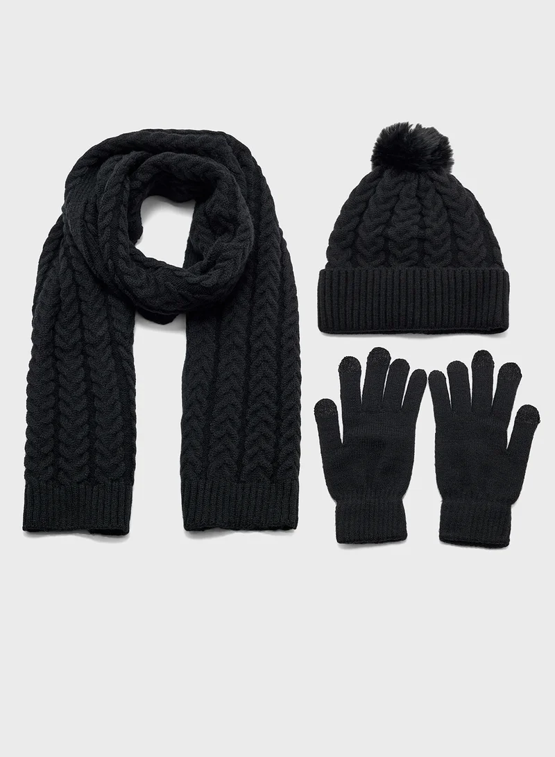 Ginger 3 Pack Winter Beanie, Scarf & Gloves Set